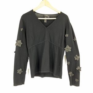 Womans leather apliquea sweater Top 9746 L V-neck